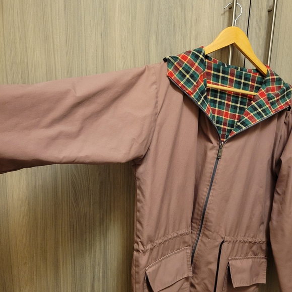 Blush Pink Mauve Hooded Chore Jacket with Plaid Flannel Lining - Picture 3 of 8